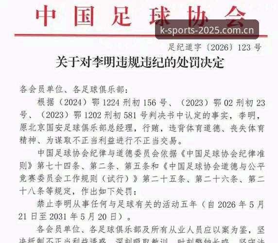 资深球迷分享中国足协第三批禁足名单深度解析——从K体育最新动态看行业净化趋势